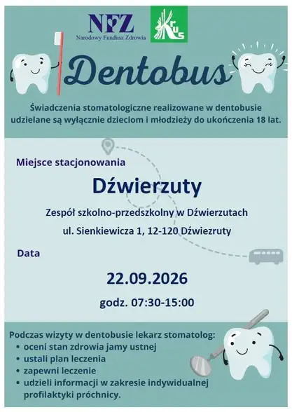 Dentobus w Dźwierzutach – bezpłatna opieka stomatologiczna dla dzieci i młodzieży