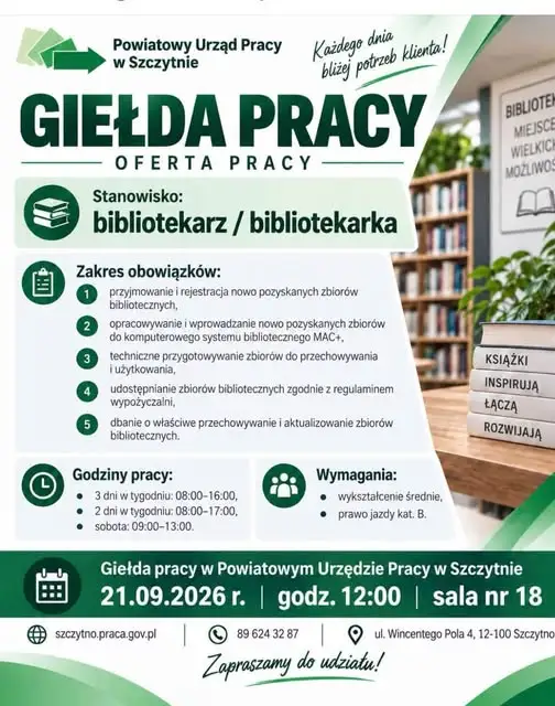 Giełda pracy w Szczytnie: szukają bibliotekarza