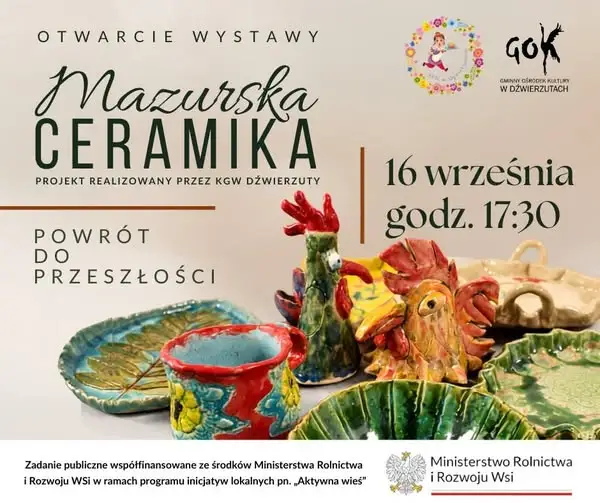 Wystawa ceramiki KGW Dźwierzuty — otwarcie w środę 16 września
