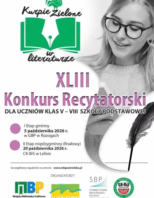 XLIII Konkurs Recytatorski „Kurpie Zielone w Literaturze” – zaproszenie dla uczniów klas V–VIII