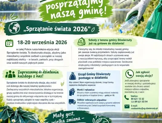 Gmina Dźwierzuty włącza się w akcję „Sprzątanie świata 2026”