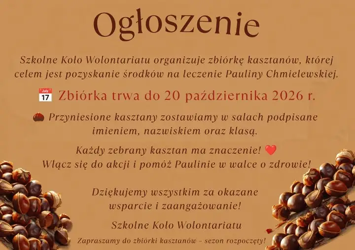 Zbiórka kasztanów w Dźwierzutach – pomóż Paulinie w walce o zdrowie