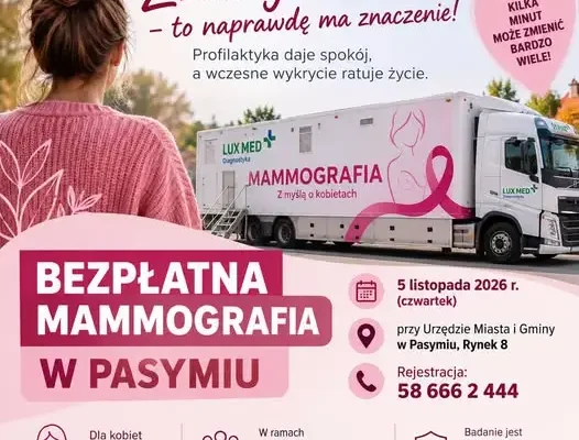 Bezpłatna mammografia w Pasymiu – mammobus LUX MED przyjedzie 5 listopada