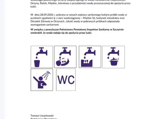 Woda z wodociągu Orzyny ponownie zdatna do picia – sanepid potwierdza