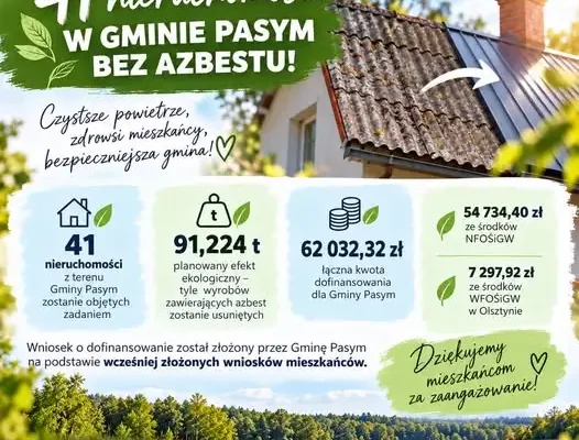 Gmina Pasym pozyskała środki na usunięcie azbestu z 41 nieruchomości
