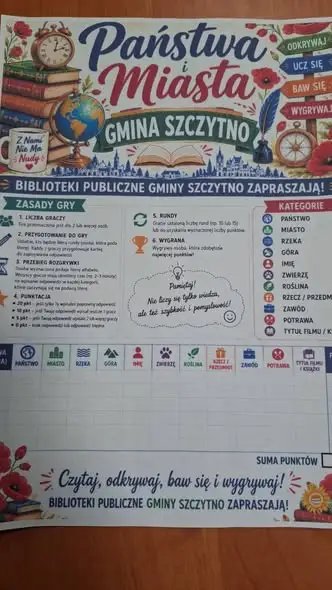 Uczniowie z Olszyn w bibliotece gminnej – nauka przez zabawę w „Państwa i Miasta”