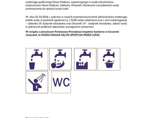 Woda z wodociągu Nowe Kiejkuty ponownie zdatna do picia – sanepid wydał komunikat