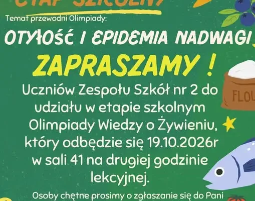 Olimpiada Wiedzy o Żywieniu w Zespole Szkół nr 2 w Szczytnie – zgłoszenia do 15 października