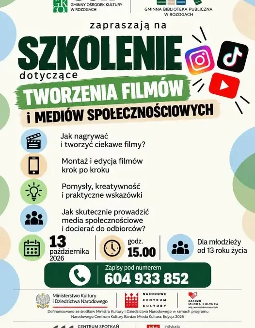 Szkolenie z tworzenia filmów i mediów społecznościowych dla młodzieży w Rozogach