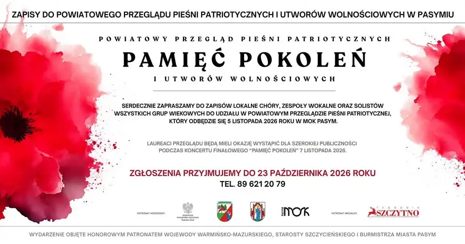 Powiatowy Przegląd Pieśni Patriotycznych w Pasymiu – zgłoszenia do 23 października