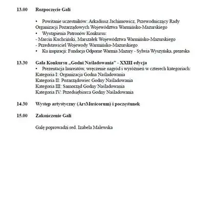 Gala Konkursu „Godni Naśladowania” w Olsztynie – zaproszenie dla organizacji z Gminy Dźwierzuty