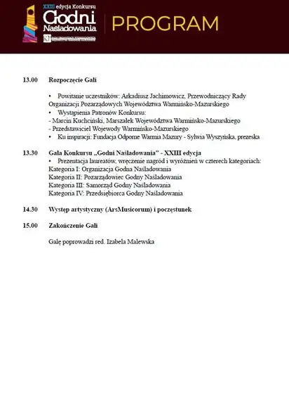 Gala Konkursu „Godni Naśladowania” w Olsztynie – zaproszenie dla organizacji z Gminy Dźwierzuty