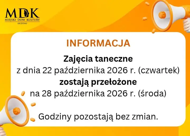 Zajęcia taneczne w MDK Szczytno przełożone na 28 października